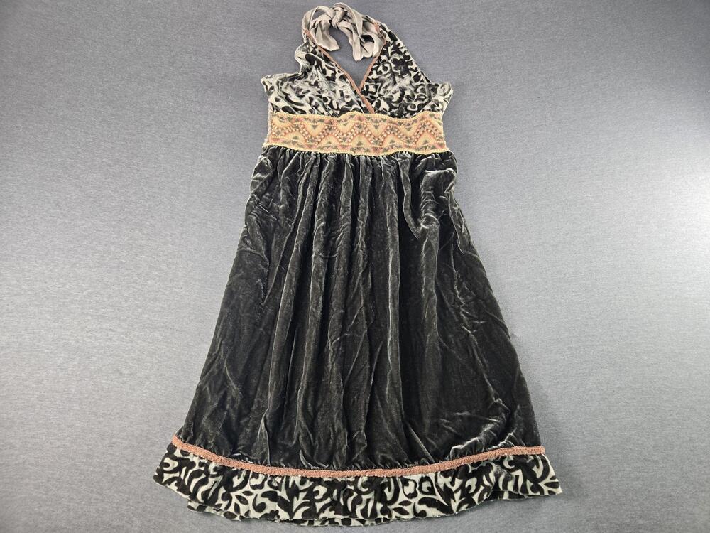 Vtg Hale Bob Dress Womens Medium Velvet Burnout Halter Embroidered Boho 90s Y2K